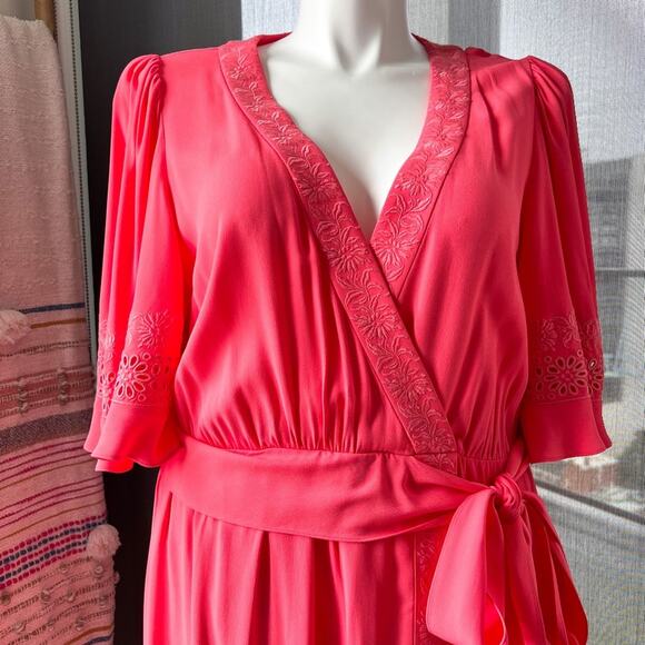 Kobi Halperin Elaine Flamingo Short Flutter Sleeve Wrap Midi Dress Women’s XL - Picture 3 of 14